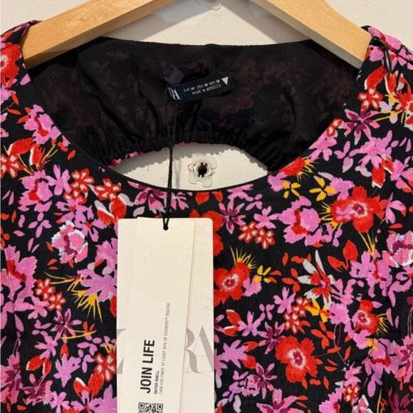 NWT Zara Floral Print Pink and Purple Long Sleeve Sundress Size M - Picture 8 of 11